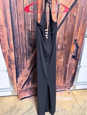 Elegant Black Evening Gown with Rhinestone Back Detail